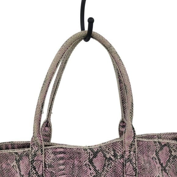 BCBG Max Azria Pink Black Snake Print Vegan Tote Overnight Bag Large Pockets - Picture 10 of 16